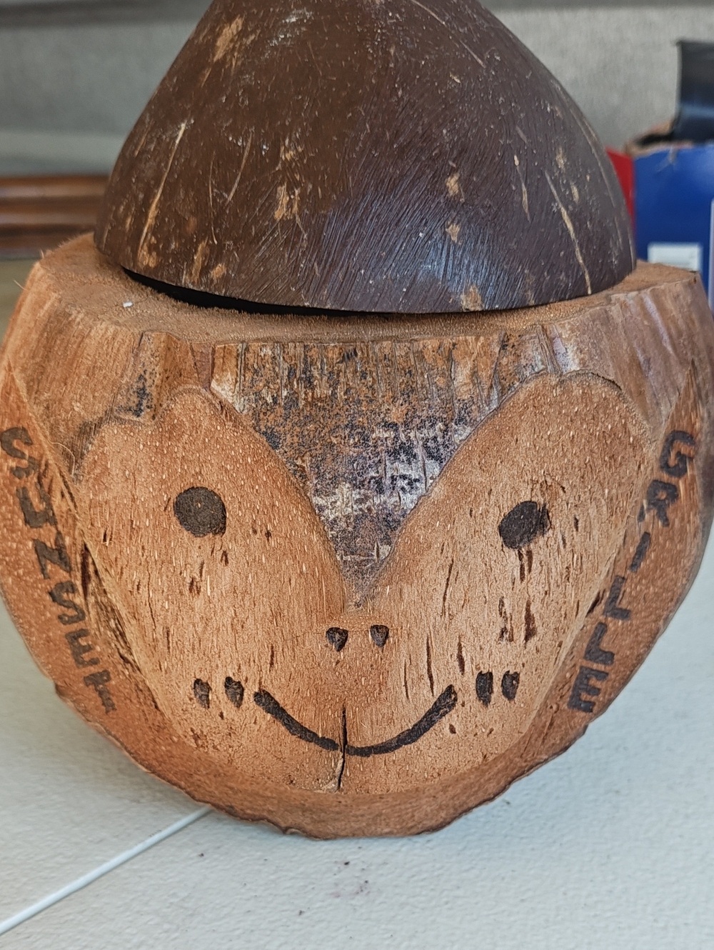Handcrafted Coconut Shell Monkey Face Decorative Bowl - Brown
